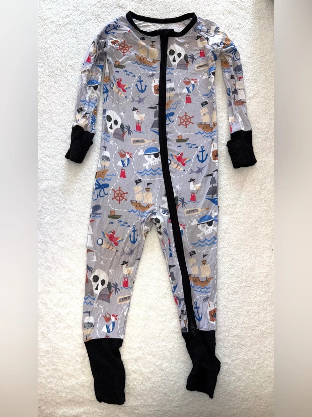 Little Sleepies limited edition, bamboo Pirate's Map print, size 12-18 mos.